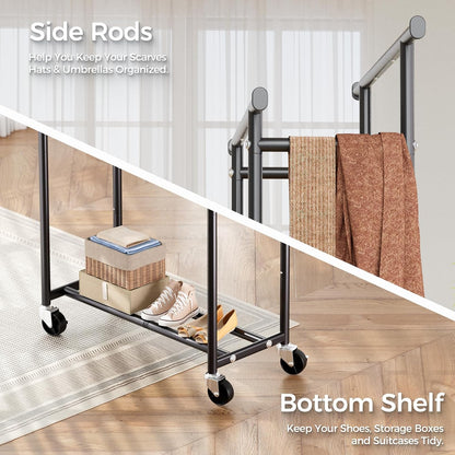 hyseyy clothes rack, double rods rolling clothing rack, package contents