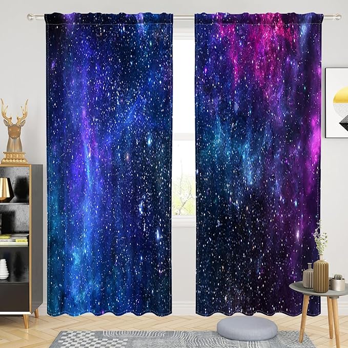 Renaiss 53 x 84 Inch Galaxy Blackout Window Curtains Childs Kids Bedroom Window by Renaiss