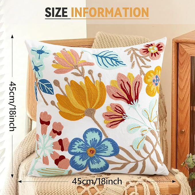 Embroidered Pillow Cover Colorful Farmhouse Floral Cushion Case Farmhouse - Image 6