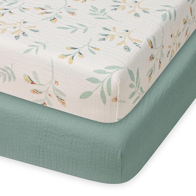 Blissful Diary Muslin Mini Crib Sheets, Pack and Play Mattress Sheets Fitted by ForEveryBabysBetterLife