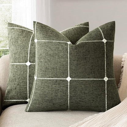 Foindtower Pack of 2 Decorative Faux Linen Jacquard Check Throw Pillow Covers by Foindtower
