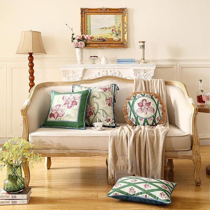 patdrea Designer Throw Pillow Covers Set of 2, French Elegant Spring Green Linen - Image 3