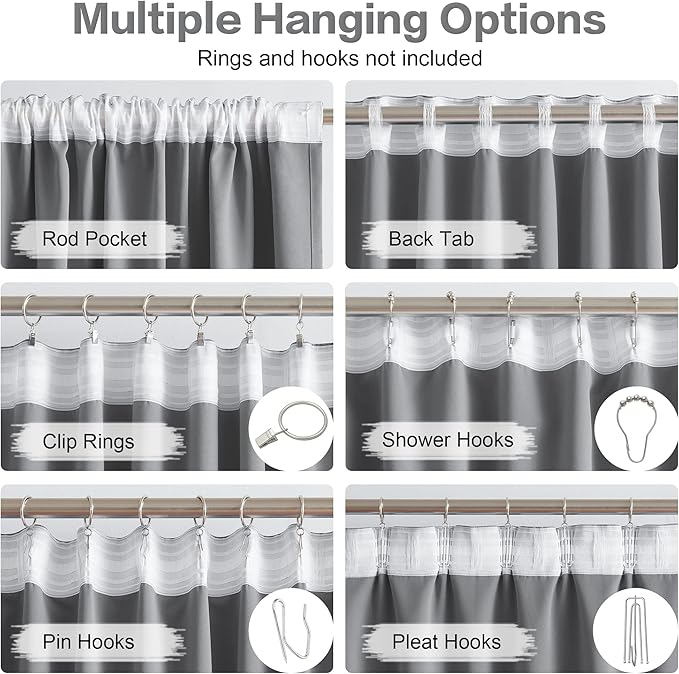 DUALIFE Gray Extra Long Curtains 108 Inch Length, Back Tab and Rod Pocket - Image 3