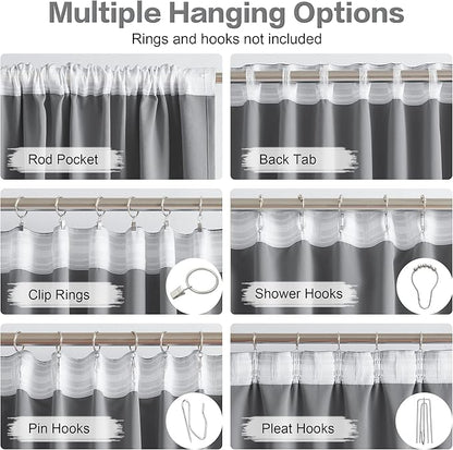 DUALIFE Gray Extra Long Curtains 108 Inch Length, Back Tab and Rod Pocket - Image 3