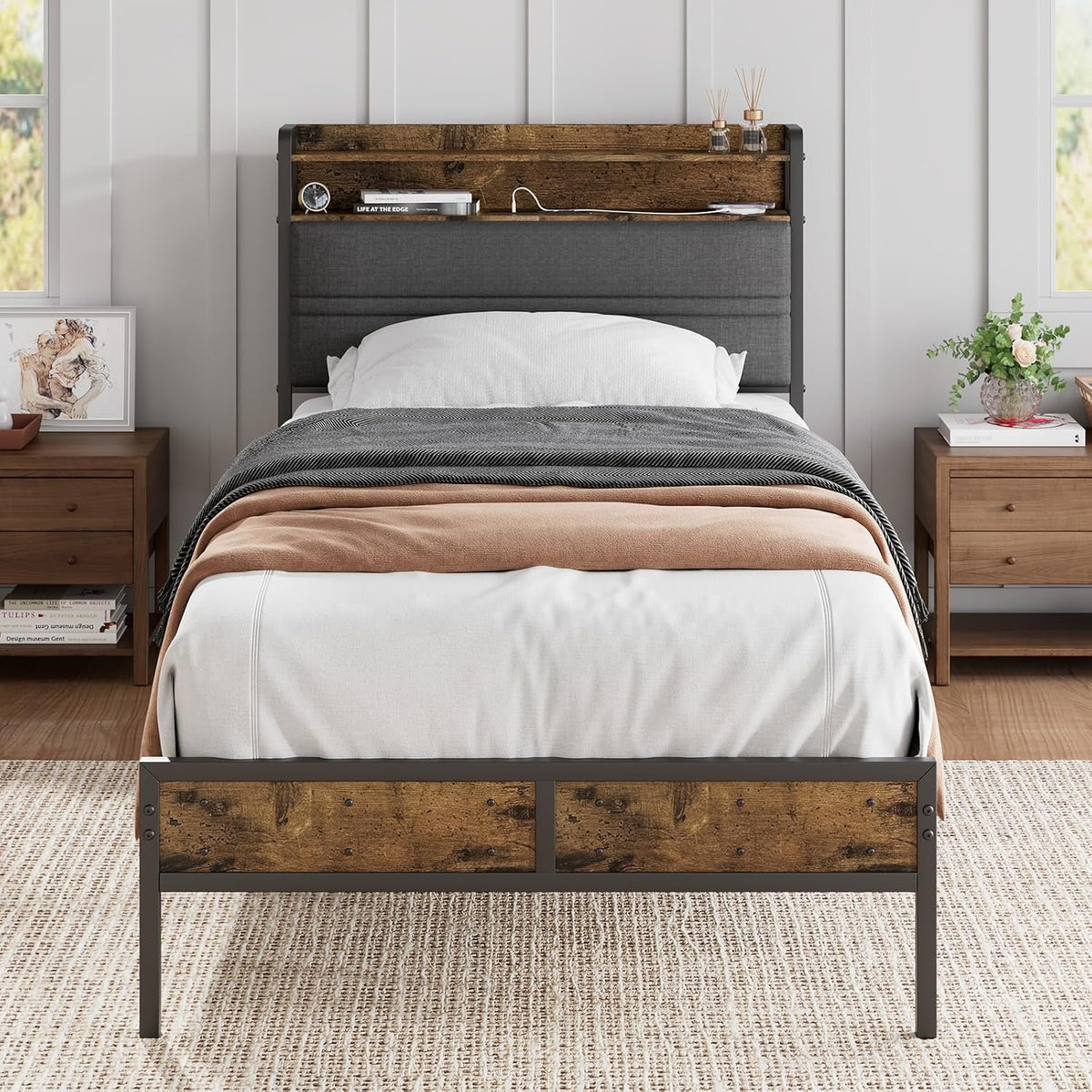 grusign twin bed frame with led light storage, main product view