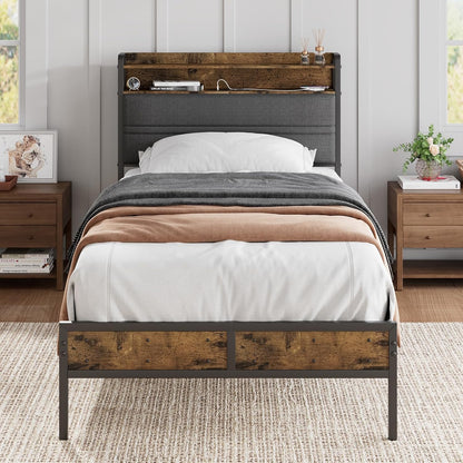 grusign twin bed frame with led light storage, main product view