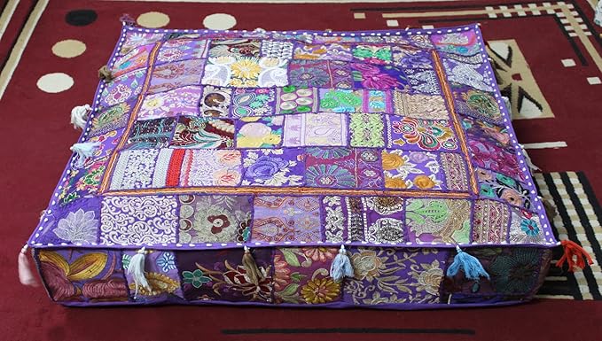CRAFT KALA Indian Square Patchwork Traditional Pouf Cover Indian Living Room - Image 9