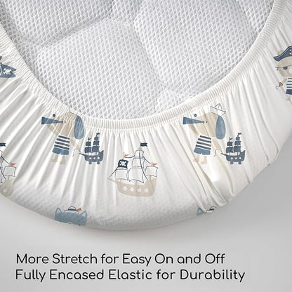 Nap Mat Sheet 47"x24", 3 Pack Blue Ocean Sailor Baby Crib Sheets Fitted Elastic - Image 4