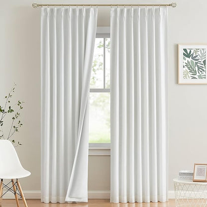 Vision Home White Pinch Pleated Full Blackout Curtains Thermal Insulated Window by VisionHome