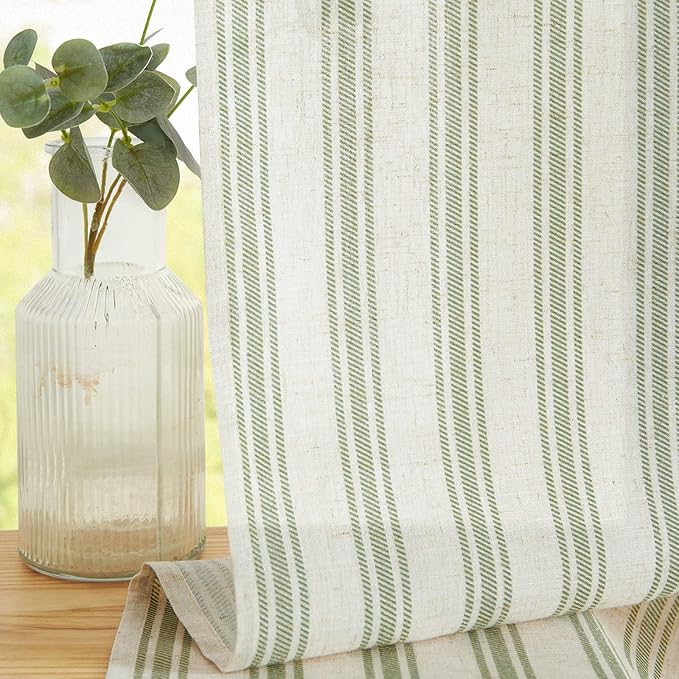 jinchan Linen Kitchen Curtains Striped Tier Curtains 36 Inch Cafe Farmhouse - Image 2