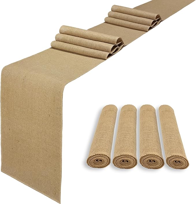 4 Pack 12 x 120 Inch Burlap Table Runners, Natural Rustic Jute Table Runner Bulk by Wlirantim