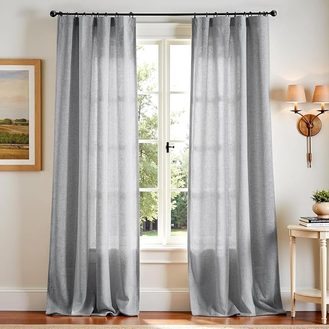 jinchan Grey Linen Blend Curtains 96 inch Length 2 Panels by JINCHAN