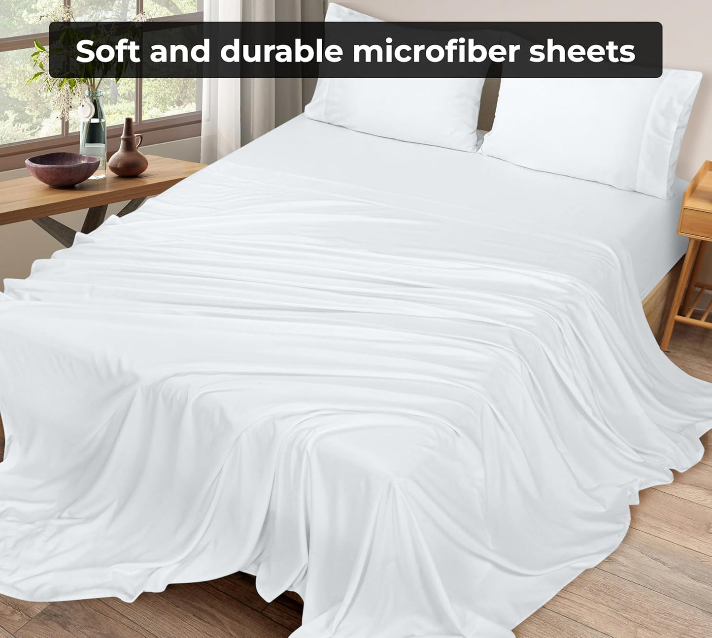 Royale Linens Queen Flat Sheet - Ultra Soft Brushed 1800 Microfiber Flat Sheets Only - Wrinkle Free & Stain Resistant - Hotel Quality Top Sheet for Bed (Queen, White)