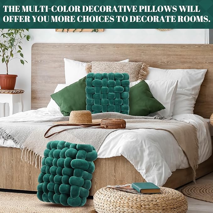 Wenqik 2 Pcs Knot Pillows Square Knotted Plush Throws Soft Accent Pillows - Image 6