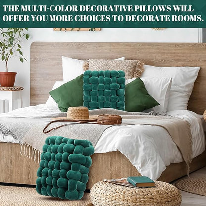 Wenqik 2 Pcs Knot Pillows Square Knotted Plush Throws Soft Accent Pillows - Image 6