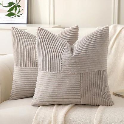 Taupe Throw Pillow Covers 22x22 inch, Farmhouse Home Decor, Boho Decorative by Unknown