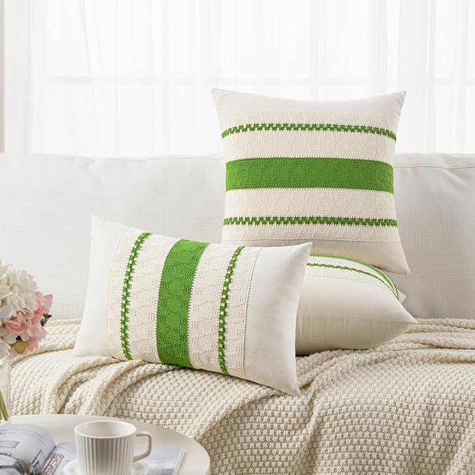 Fancy Homi Set of 2 Boho Lime Green Decorative Throw Pillow Cover 18x18 Inch - Image 6