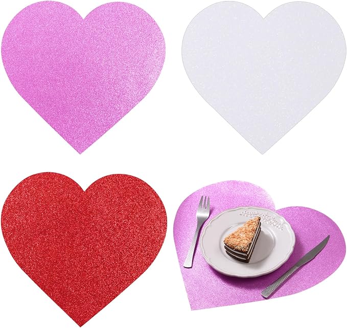 MixTeach 60 Pack Valentine's Day Glitter Heart Placemats Red Pink White Sparkle by MixTeach