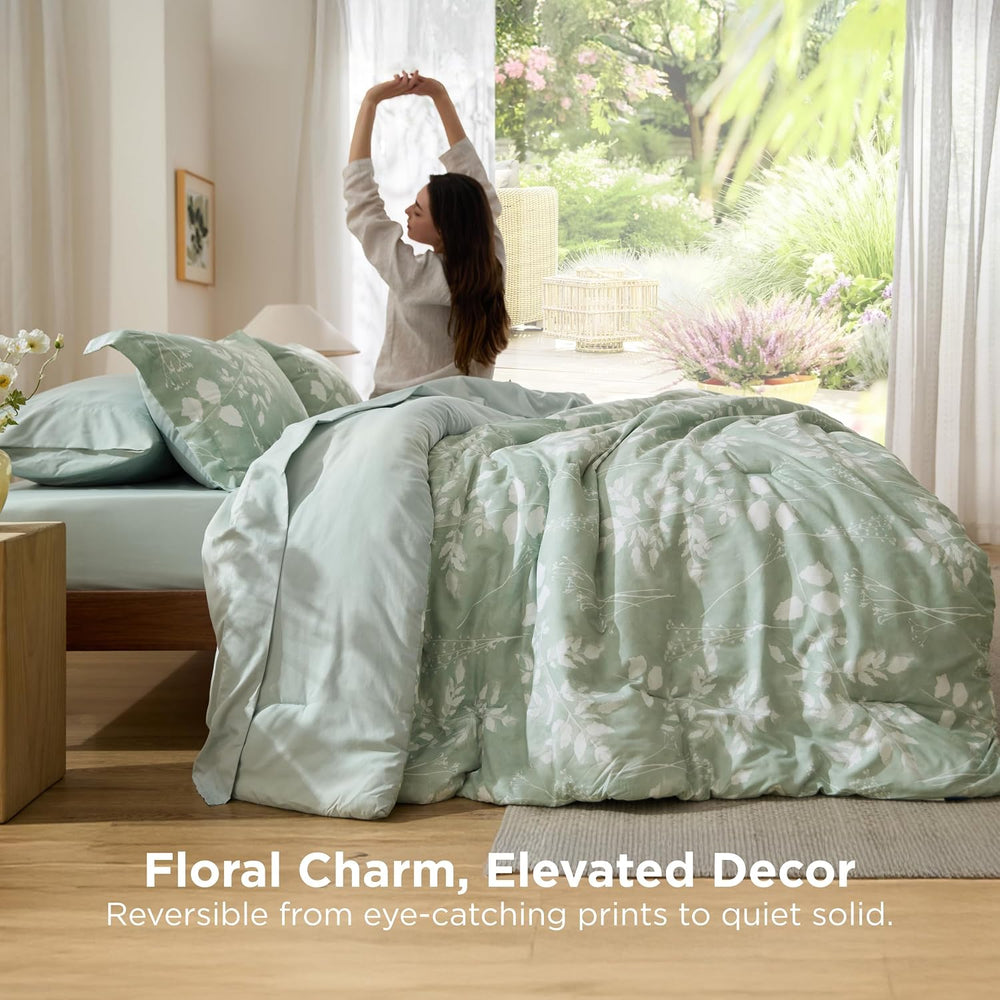 Bedsure Sage Green King Comforter Set, Floral Bedding Sets, 7 Piece