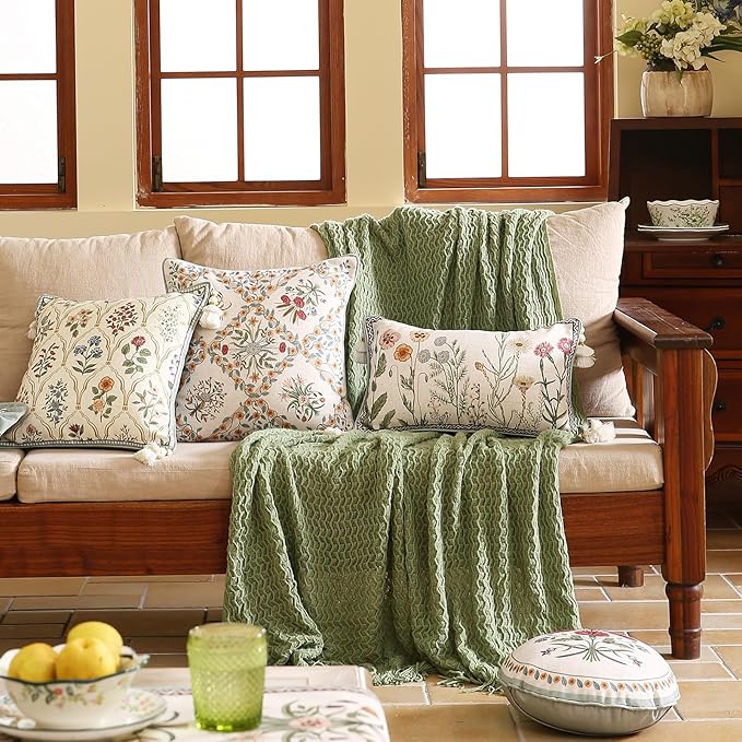ISAENNE Design Linen Throw Pillow Covers 12"x20", Lumbar Farmhouse Cushion - Image 3