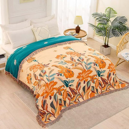 Boho Throw Blanket for Bed, 100% Cotton Soft Rustic Quilt Fall Blanket - Image 4