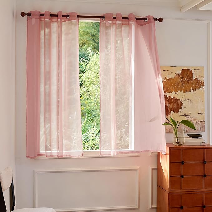Stripe Pink Sheer Curtains 63 Inch Length 2 Panels by MISSTIAM