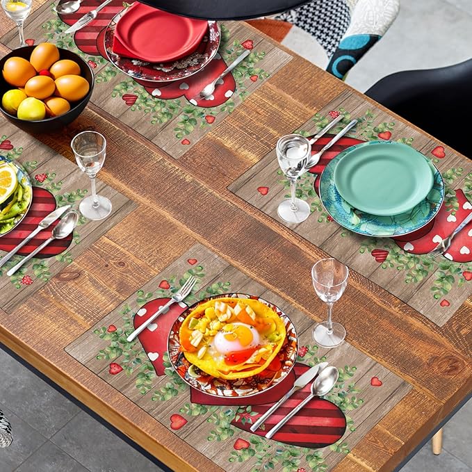 Valentines Day Wooden Plank Placemats Set of 4, 12x18 Inch Valentine Eucalyptus - Image 7