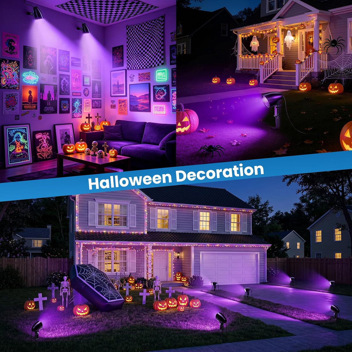 ZZXX 20W Halloween Black Light Spotlight Outdoor,IP66 Plug-in Light, 2Pack