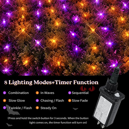 Halloween Net Lights Outdoor, Orange Purple Mesh, 120 LED, 5x6 ft