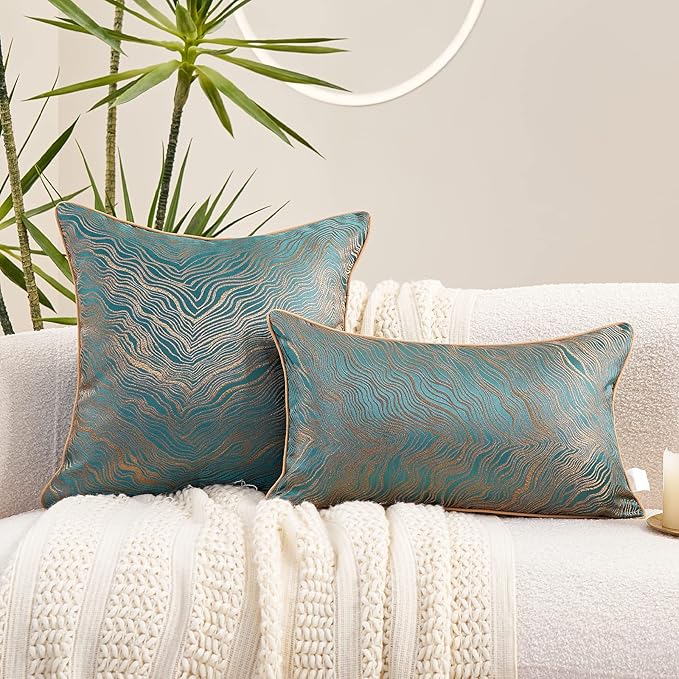 Avigers 12 x 20 Inch Rectangle Green Teal Gold Abstract Striped Embroidery - Image 5