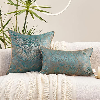 Avigers 12 x 20 Inch Rectangle Green Teal Gold Abstract Striped Embroidery - Image 5