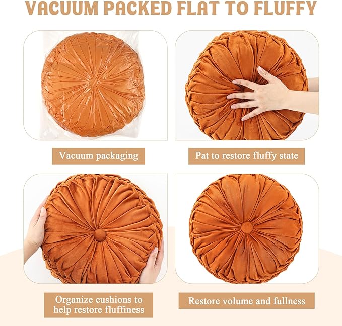 1 Pcs Round Throw Pillows Decorative Velvet Pleated Throw Pillows 15'' Diameter - Image 4