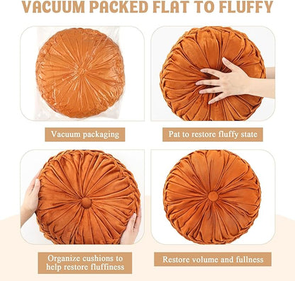 1 Pcs Round Throw Pillows Decorative Velvet Pleated Throw Pillows 15'' Diameter - Image 4