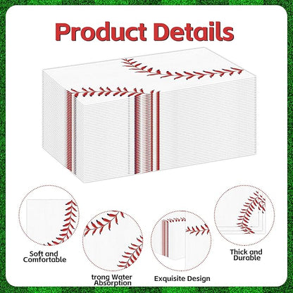 100 PCS Baseball Paper Napkins, Disposable Baseball Bathroom Guest Hand Towels - Image 3