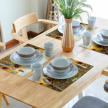 Giwawa Sunflower Birds Placemats Set of 4, Summer Sun Flower Butterflies Linen - Image 7