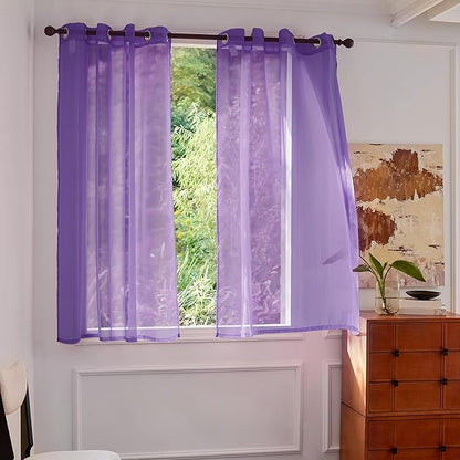 Foil Stripe Purple Sheer Curtains 72 inches Length 2 Panels by MISSTIAM