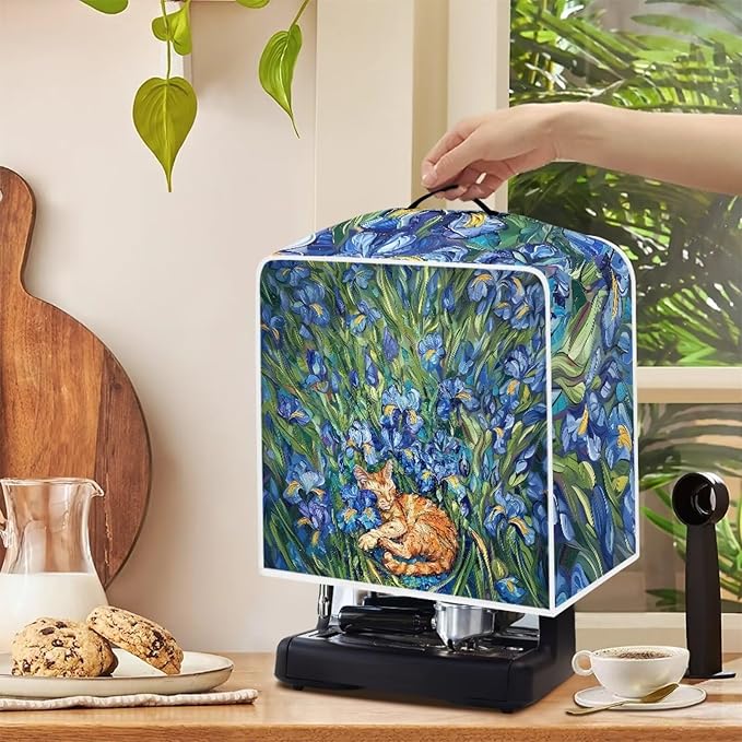 Cute Iris Cat Coffee Maker Cover – Dust Protection Stain Resistant Washable - Image 4