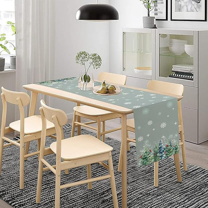 Christmas Snow Tree Table Runner, Birds Linen Farmhouse Table Runners, Merry - Image 5