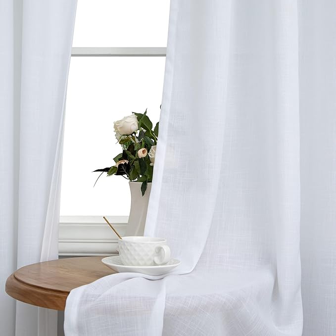 Pitalk White Linen Grommet Curtains - Image 3