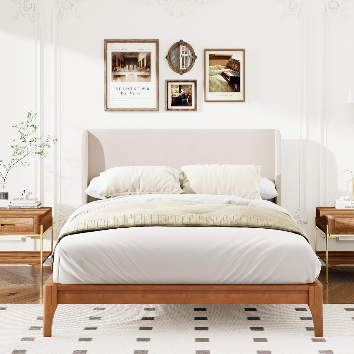 merax king size bamboo bed frame with tall shown in use