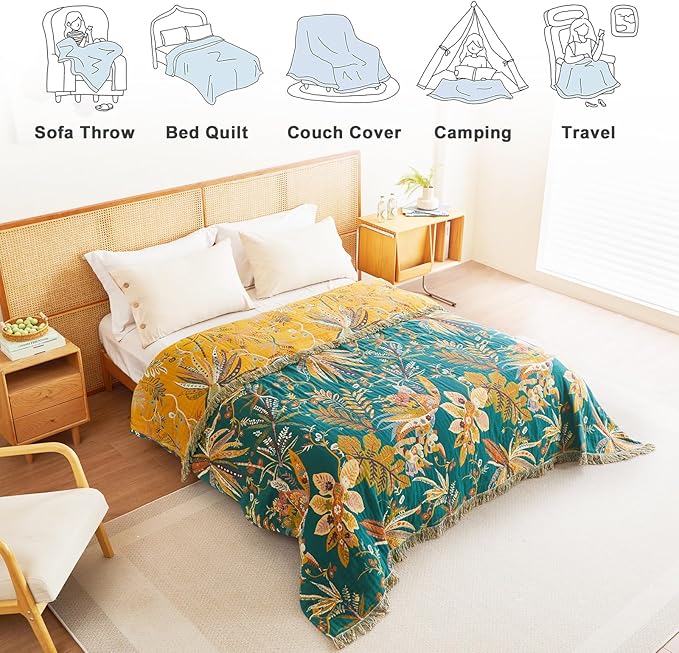 MSGKV Boho Throw Blanket for Couch 100% Cotton Embroidery Blanket 50"x60" Sofa - Image 5