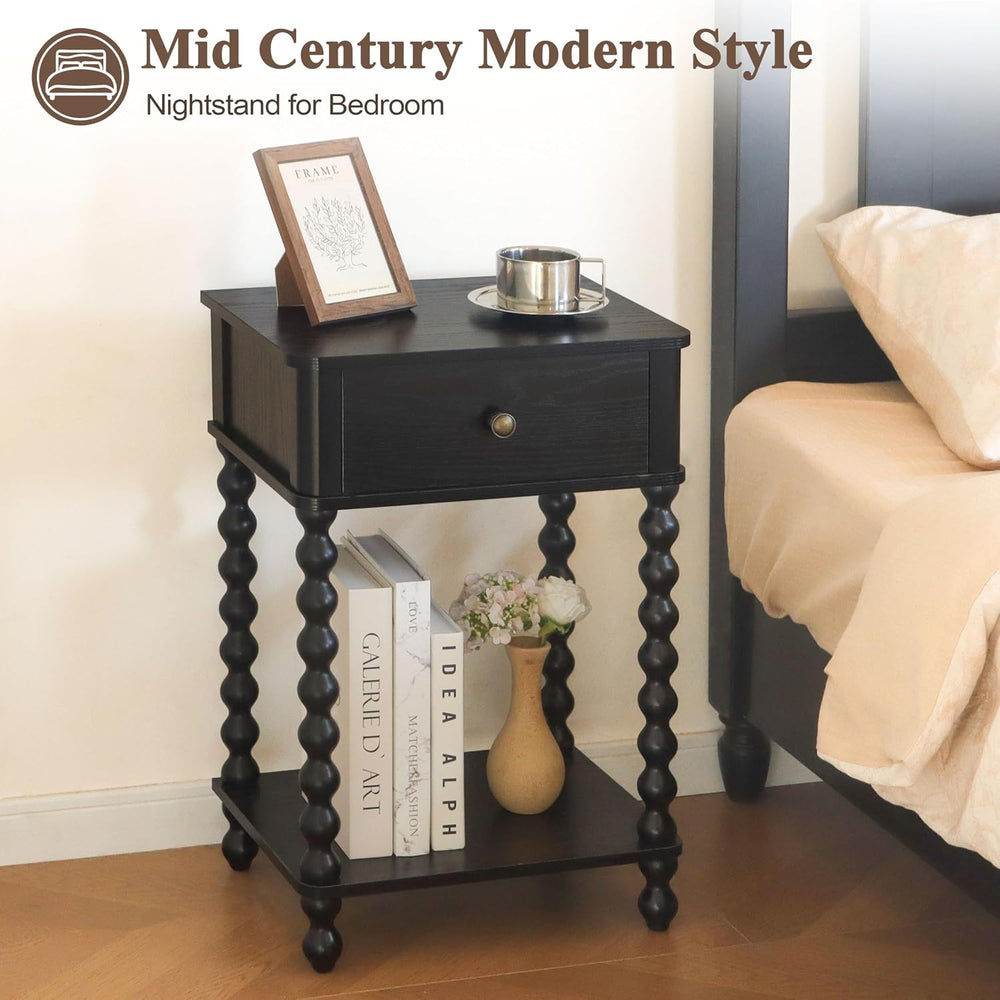 AWASEN Black Nightstand, Bedroom Side Table with Drawer for Living Room, Smal...