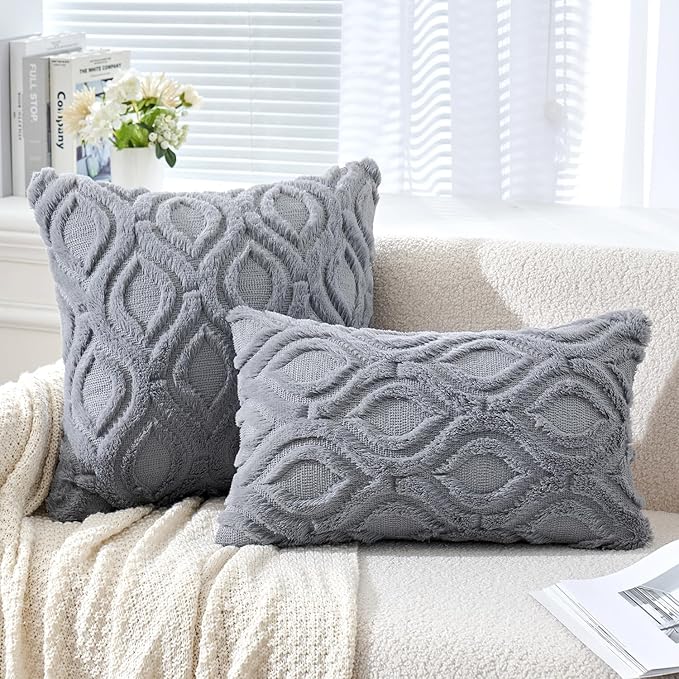 MIULEE Grey Blue Throw Pillow Covers 20x20 Inch, Soft Winter Plush Faux Wool - Image 2