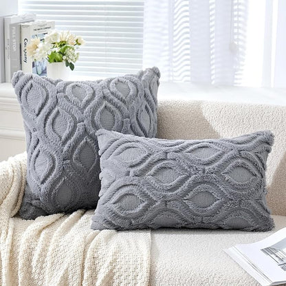 MIULEE Grey Blue Throw Pillow Covers 16x16 Inch, Soft Winter Plush Faux Wool - Image 2