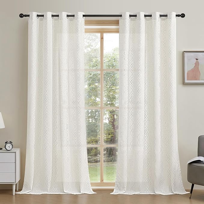 Linen Curtains for Bedroom, Moroccan Beige Light Filtering Curtain 2 Panels - Image 2