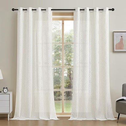 Linen Curtains for Bedroom, Moroccan Beige Light Filtering Curtain 2 Panels - Image 2