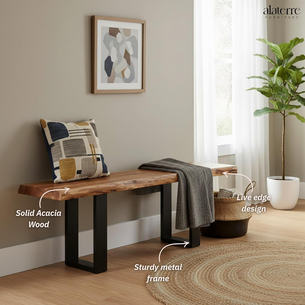 Alaterre Alpine Live Edge Solid Wood Rustic Entryway Bench, Natural, 48”