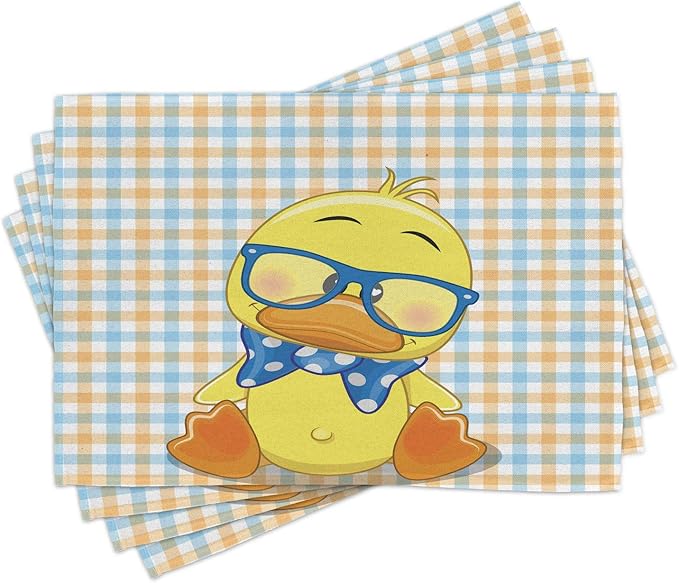Ambesonne Cartoon Place Mats Set of 4, Hipster Boho Duck Dotted Bow Cool Free by Ambesonne