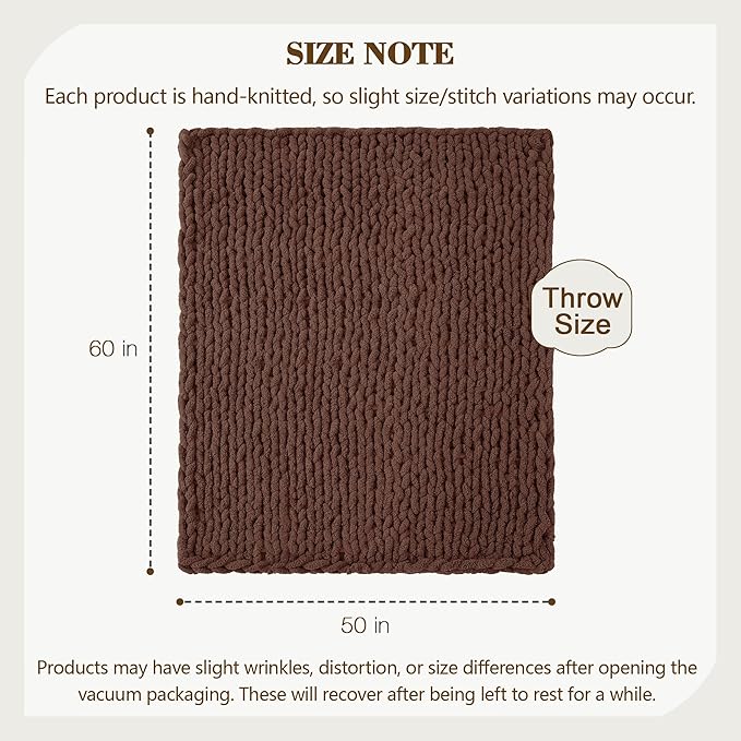 Carriediosa Chunky Knit Throw Blanket 50" X 60", 100% Hand Made Large Chenille - Image 3