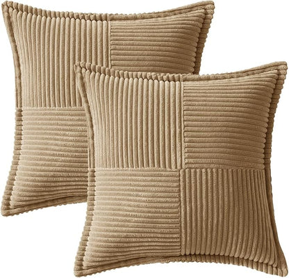 MIULEE Khaki Corduroy Decorative Euro Sham Pillow Covers 24x24 Inch - Image 6